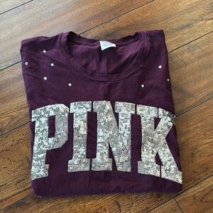 PINK Victoria's Secret Women Maroon Sequin Top